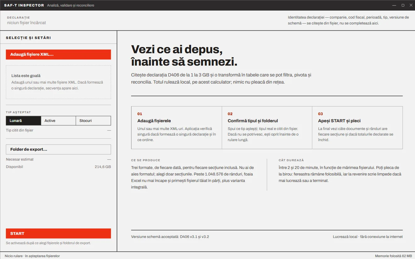 Ecranul de pornire în varianta Claude Design, cu titlul „Vezi ce ai depus, înainte să semnezi” și cei trei pași explicați.